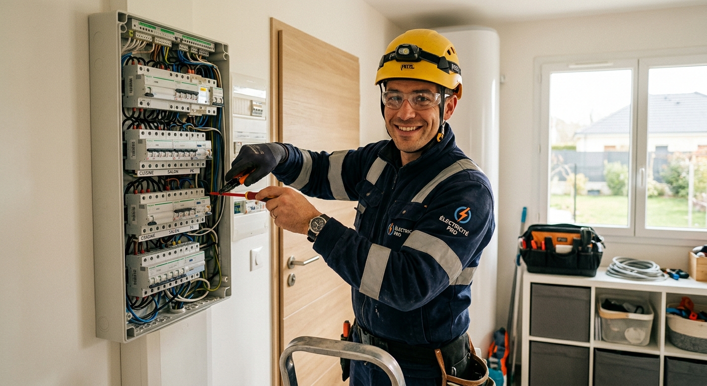 Électricien professionnel à Orvault en pleine intervention